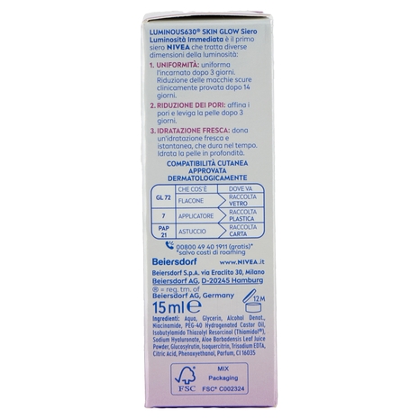 Nivea Luminous630 Skin Glow Siero Luminosità Immediata 15 ml